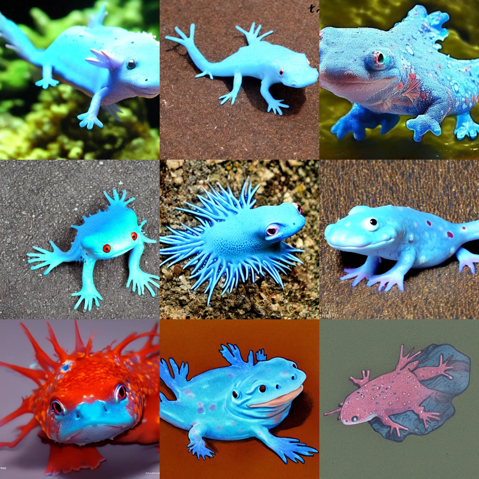 Prompt: cartoonish blue axolotl