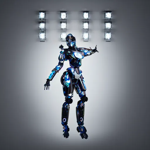 Prompt: beautiful centered fine art photo portrait of graceful girl with solarpunk mecha humanoid parts with led lights, serpentine pose gesture, photorealistic, white background, highly detailed and intricate, soft box lighting, shallow depth of field hdr 8 k