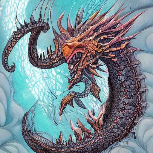 Image similar to underwater sea dragon, d & d style, trending on artstation, colorful, intricate, highly detailed art by aurore folny and ilse gort and yugin maffioli