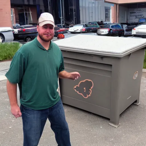 Image similar to vince the sham - wow guy living in a dumpster