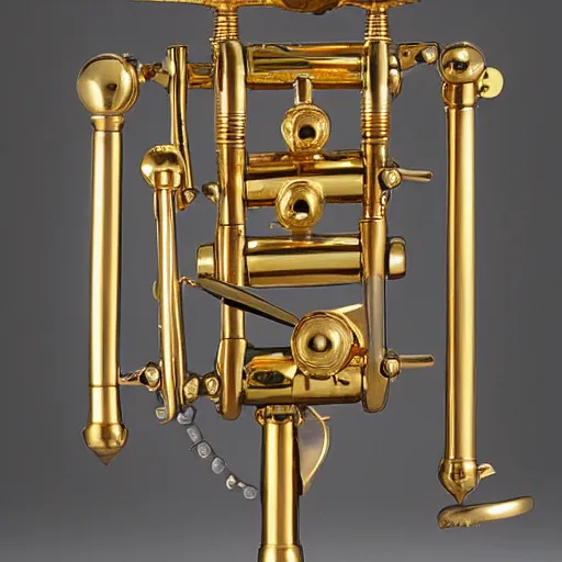 Prompt: an elegant brass machine with fancy knobs and buttons, ornamental, oktane, post - processing, photgraph, detailed