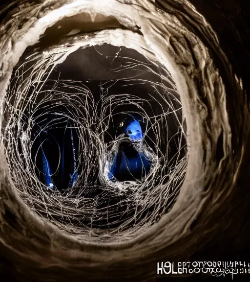 Prompt: a portal vortex made of melting metals show a window to a dark scary realm evil professional photography, high resolution, liminal eerie midnight backlit, a photograph taken by holloywood studios