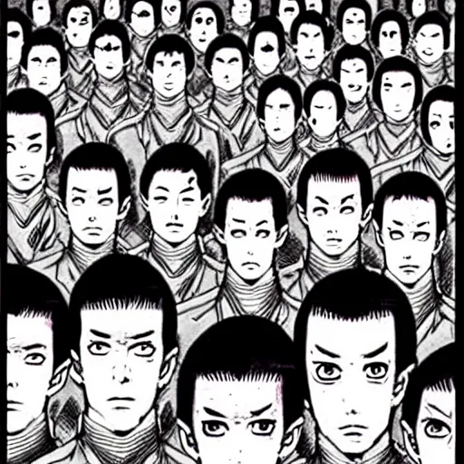 Image similar to an army of clones manga by junji ito