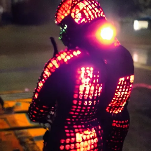 Image similar to love, diverse fire cybersuits, from behind, connection rituals, wide wide angle, vivid, elaborate, highly detailed, beautiful lighting