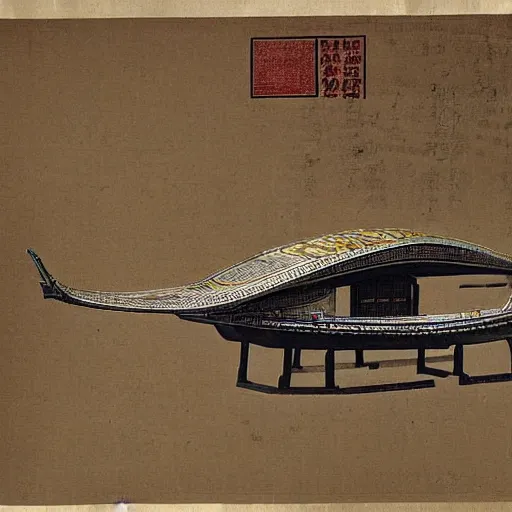 Prompt: A spaceship made in Tang dynasty