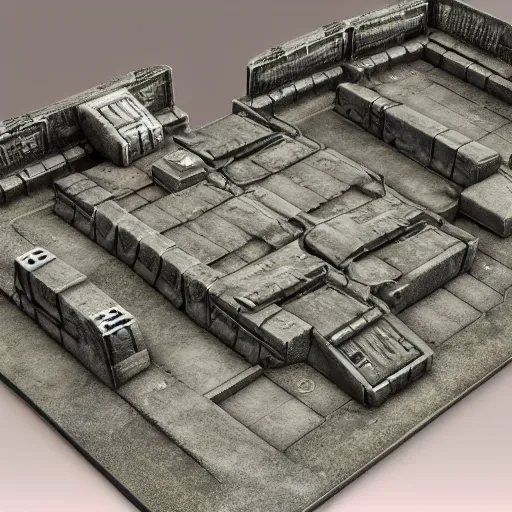 Image similar to 40k Tau empire bunker. Tao coalition. Greater good gromdark bunker. 3d printable wargaming terrain. High resolution render. CGSociety.