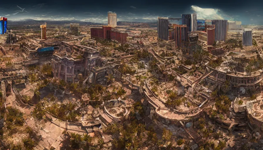 Image similar to panorama of las vegas ruins, hyperdetailed, artstation, cgsociety, 8 k