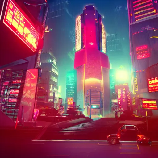 Image similar to a surreal 3 d octane render light tracing scene of a futuristic tokyo at night and a huge red water beast made of bones and muscle and blood is engrossing half the city. award winning trending on art station pixar lisa frank