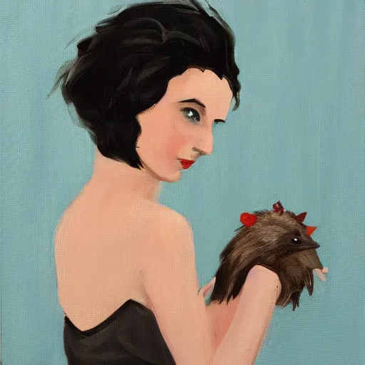 Image similar to hedgehog lady in the style of michael carson