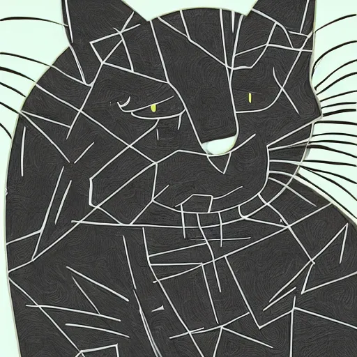 Prompt: an evil black cat sleeping in the style of gehry and gaudi