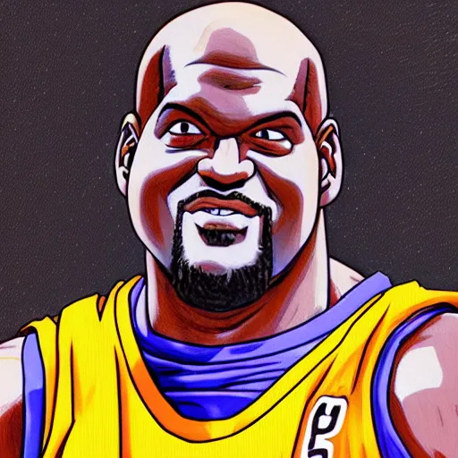 Image similar to portrait painting of shaquille o'neal, art by akira toriyama, 4 k, dragon ball artstyle, cel shaded, highly detailed, epic lighting