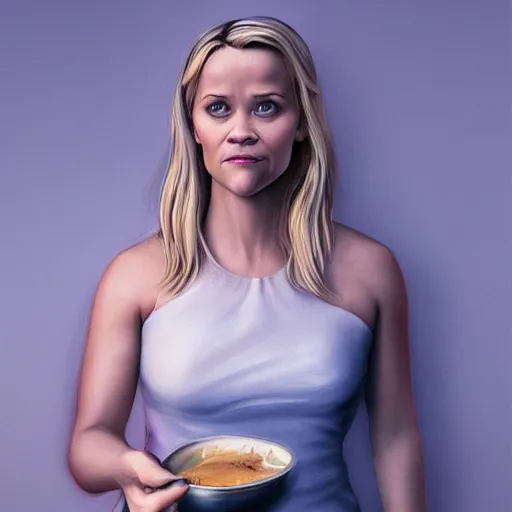 Image similar to hyperrealistic film still of reese witherspoon, holding a spoon, stunning 3 d render, inspired by istvan sandorfi & greg rutkowski & unreal engine, perfect symmetry, dim volumetric cinematic lighting, 8 k octane comprehensive render, extremely hyper - detailed, incredibly lifelike attributes, intricate, real flesh texture, masterpiece, artstation, stunning,