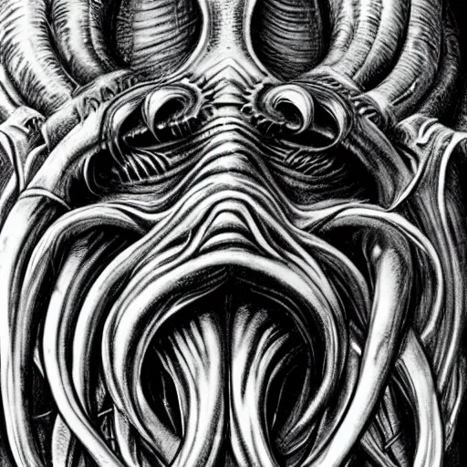 Prompt: cthulhu, smooth, sharp focus, beautifully detailed, by hr giger