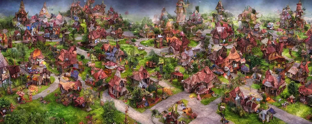 Prompt: photo of a fantasy village