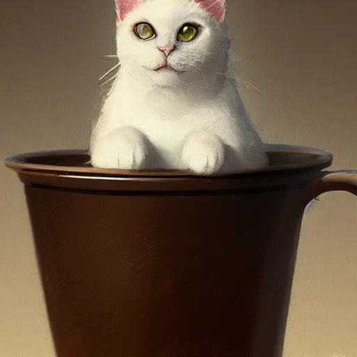 Image similar to a cute cat in a cup, trending on artstation, Greg Rutkowski