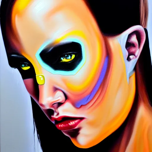 Image similar to cyborg fashion model, hyperrealism oil painting, matte