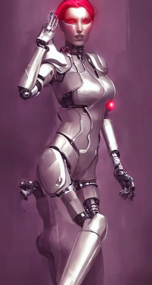 Prompt: beauty cyberpunk woman, robotic, trending on artstation, by Artgerm and Boris Vallejo