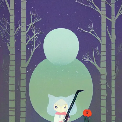 Prompt: little green riding hood: wolf hunter wielding an axe, forest misty by Chiho Aoshima