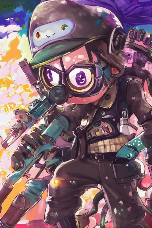 Image similar to splatoon nintendo dynamic poses digital painting on canvas, victorian steampunk, yoji shinkawa, yoshitaka amano, cyberpunk, trending on artstation, featured on pixiv, cinematic composition, 8 k