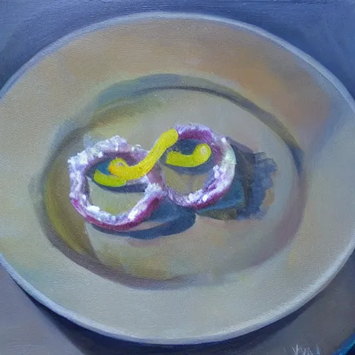 Image similar to Onion rings made out of crystal in a wetland, Oil painting