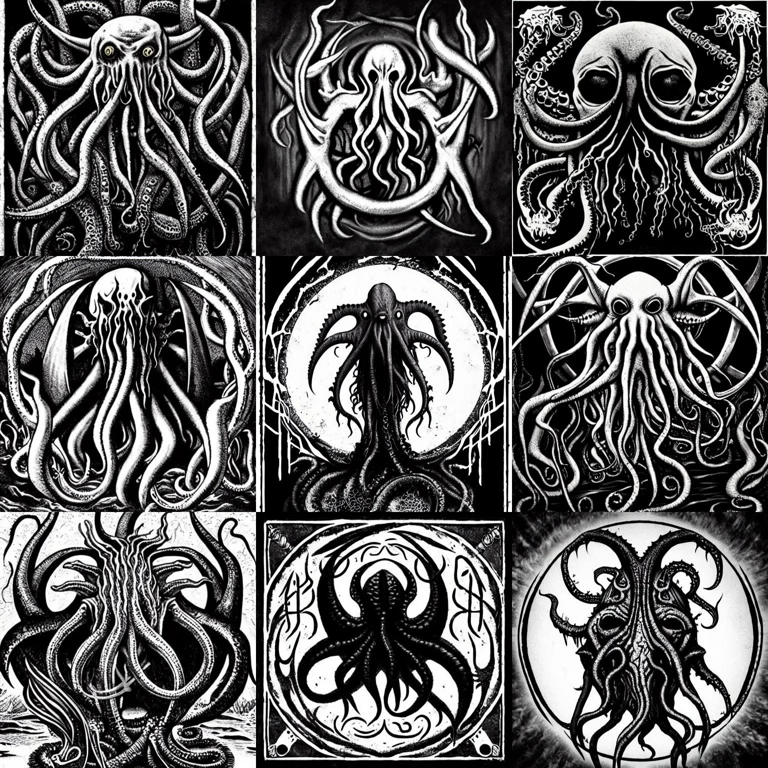 Prompt: black metal album cover art, cthulhu fhtagn