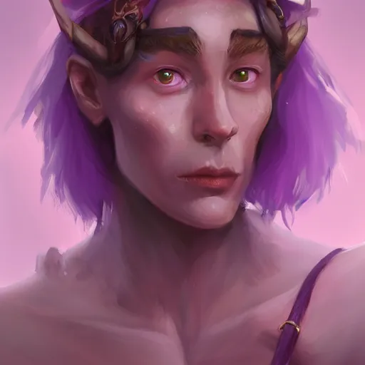 Image similar to A professional digital portrait painting of a D&D druid, painted by Rebecca Sugar, 4k, digital art, trending on cgsociety, highly detailed, upper body shot, shallow depth of field, purple and yellow lighting, professional lighting, airbrush,