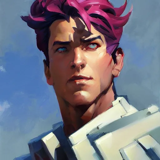 Image similar to Greg Manchess portrait painting of Gambit as Overwatch character, medium shot, asymmetrical, profile picture, Organic Painting, sunny day, Matte Painting, bold shapes, hard edges, street art, trending on artstation, by Huang Guangjian and Gil Elvgren and Sachin Teng