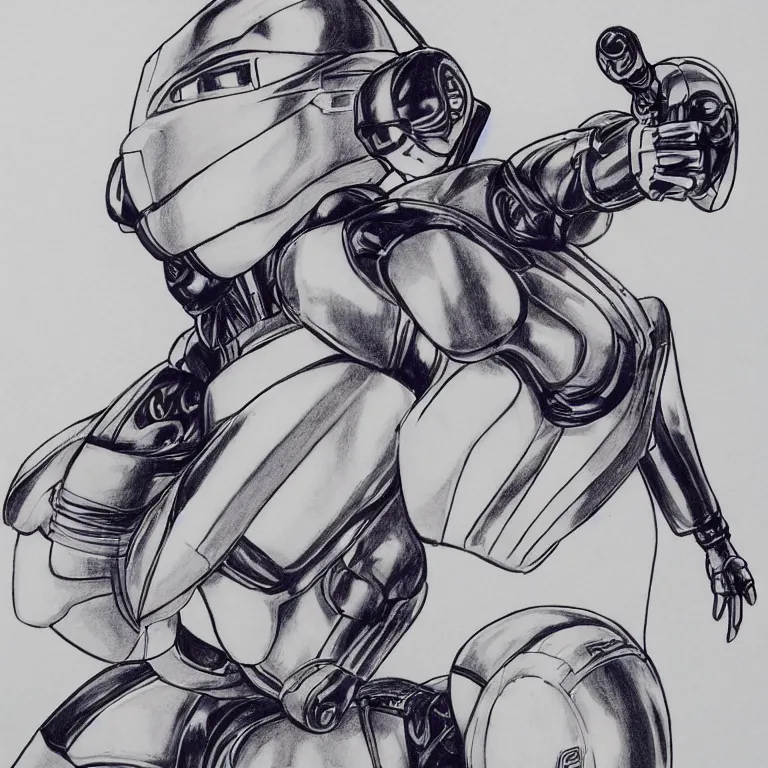 Prompt: epic beautiful color ink pencil realistic majestic drawing of robocop as a cute 3 d bikini schoolgirl hd cinematic portrait by alex ross pixar squareenix frank miller trending on flickr