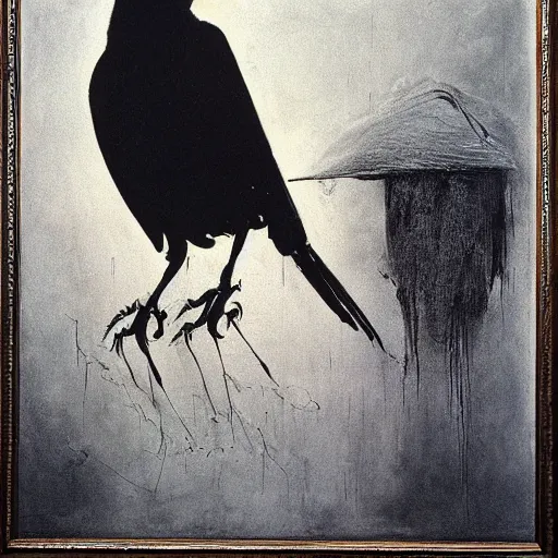 Image similar to illustration of a muscular crow by stephen gammell, francis bacon, masterpiece oil on canvas