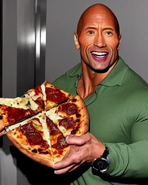 dwayne johnson as beetlejuice eating pizza