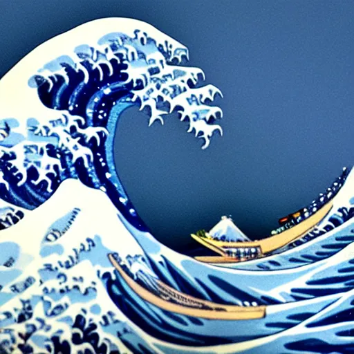 Image similar to a photo of a marble sculpture of The Great Wave off Kanagawa