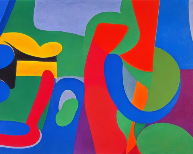 Image similar to A wild, insane, modernist landscape painting. Wild energy patterns rippling in all directions. Curves, organic, zig-zags. Saturated color. Childrens art. Matisse.