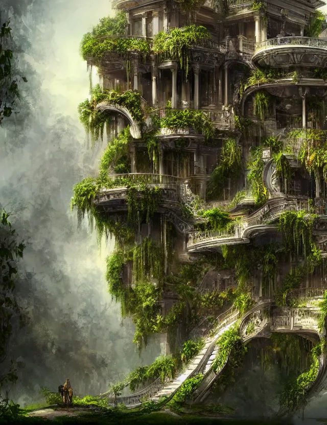 Prompt: a beautiful illustration of a fluid form future mansion with hanging gardens, trending on artstation, digital art, 4 k resolution, detailed, high quality, sharp focus, hq artwork, coherent, insane detail