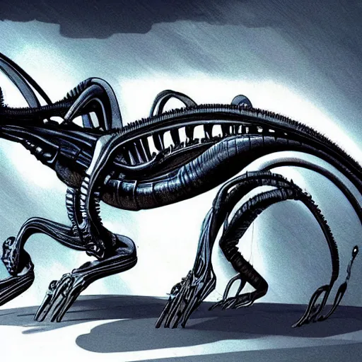 Prompt: concept art, new xenomorph design cat like prometheus sequel,