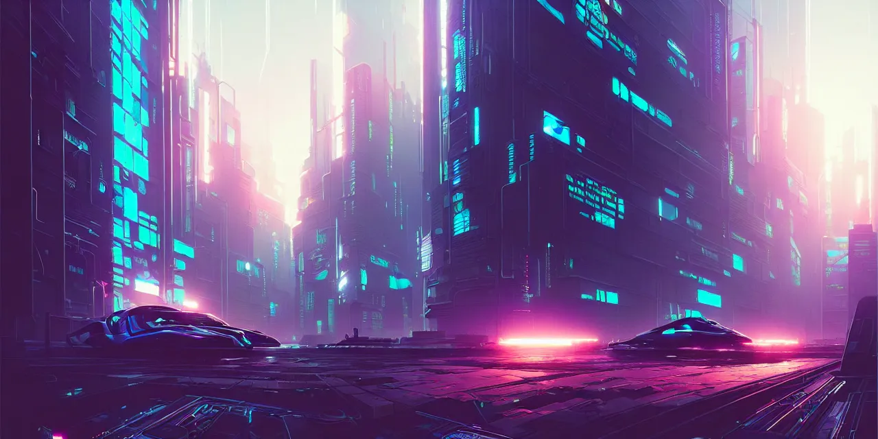 Image similar to cyberpunk synth, hyper - realistic detailed cyberpunk cityscape, by atey ghailan, by greg rutkowski, by greg tocchini, by james gilleard, by joe fenton, by kaethe butcher, dynamic lighting, gradient light blue, brown, blonde cream and white color scheme, grunge aesthetic