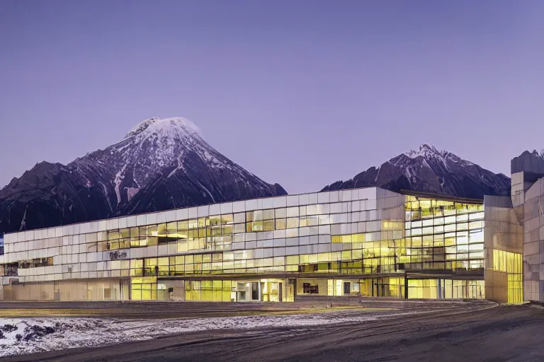 Prompt: architecture photo modern fachwerk school with Elbrus mountain on the background, architecture, photorealism 8k , shining and happy atmosphere, uplight, high details