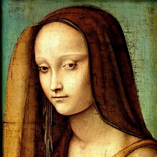 Image similar to a close up of a painting of a woman, a painting by leonardo da vinci, featured on deviantart, mannerism, da vinci, art, detailed painting