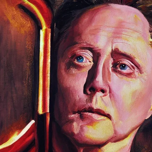 Prompt: Christopher Walken painted like a Saint with halo