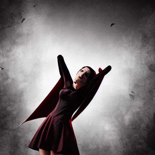 Prompt: a female vampire flying in a dark time, photomanipulation