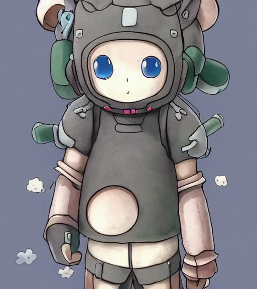 Prompt: beautiful little boy wearing an cyborg bear suit, artwork in kentaro miura and made in abyss and sakimichan, inspired in super bomberman, smooth, beautiful lightness, anatomically correct, trending on pixiv, moon