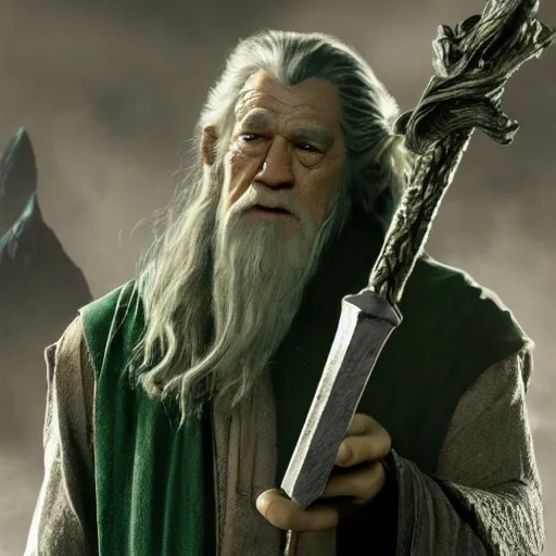 Image similar to film still of gandalf starring as the hulk, high detail shot, smoking, render, cgsociety, photorealism