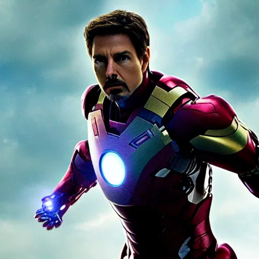 Prompt: tom cruise as iron man, cinematic lighting, 8k, marvel movie,