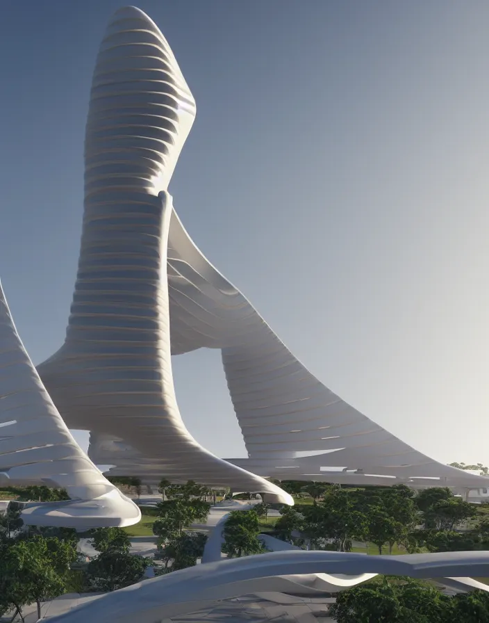 Image similar to futuristic house, santiago calatrava, futuristic tower architecture, 8 k render, beige in the middle of a spacious futuristic city