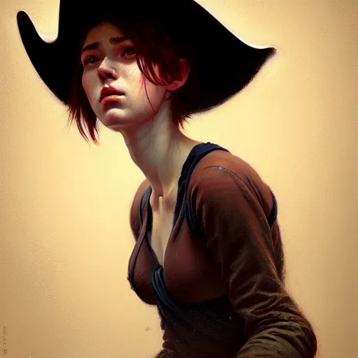 Image similar to young angry woman, beautiful girl, full body, no hair, cowboy hat, realistic, serov, surikov, vasnetsov, repin, kramskoi, insanely detailed, charlie bowater, tom bagshaw, high resolution, octane rendered, unreal engine, illustration, trending on artstation, masterpiece, 8 k