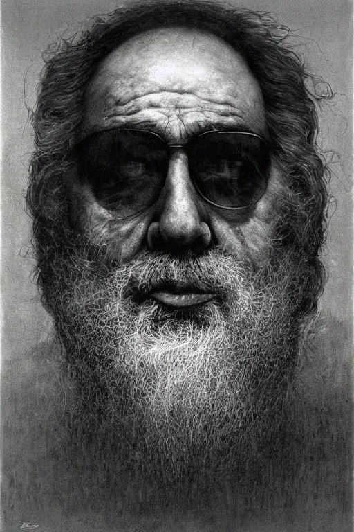 Prompt: portrait of Francis Ford Coppola by Zdzislaw Beksinski