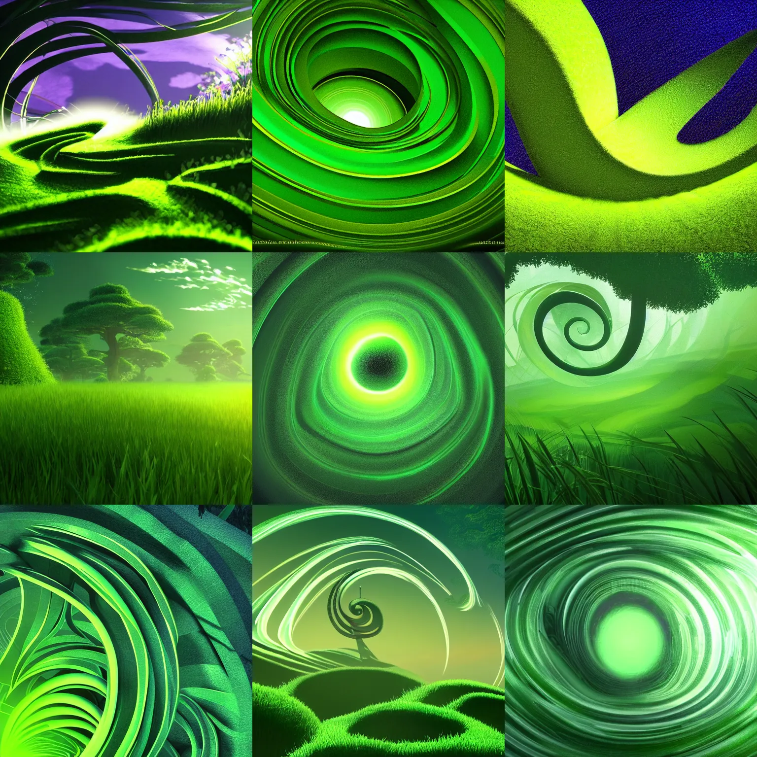 Prompt: closeup magic green spiral with green cross inside, in gentle green dawn light, meadow background, eyvind earle, studio ghibli painting, cinematic lighting, volumetric lighting, smooth, sharp focus, highly detailed, render in unreal engine 5, artstation, deviantart, behance, trending, epic composition, octane, light rays, award - winning