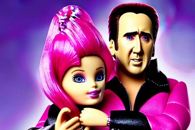 Image similar to Nicolas cage in barbie high resolution still film