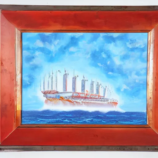 Image similar to A giant squid destroying a cruise ship in the middle of the ocean, oil painting