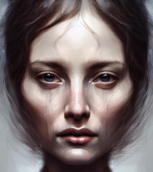 Image similar to portrait of a woman with heightened detail, poised, intense emotion, detailed facial expression, detailed surroundings, intricate, elegant, highly detailed, centered, digital painting, artstation, concept art, smooth, sharp focus, illustration, by ( leonardo da vinci ), wlop