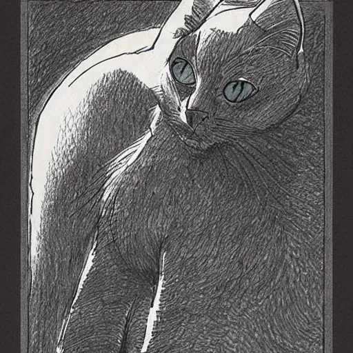 Prompt: a black cat moebius drawing